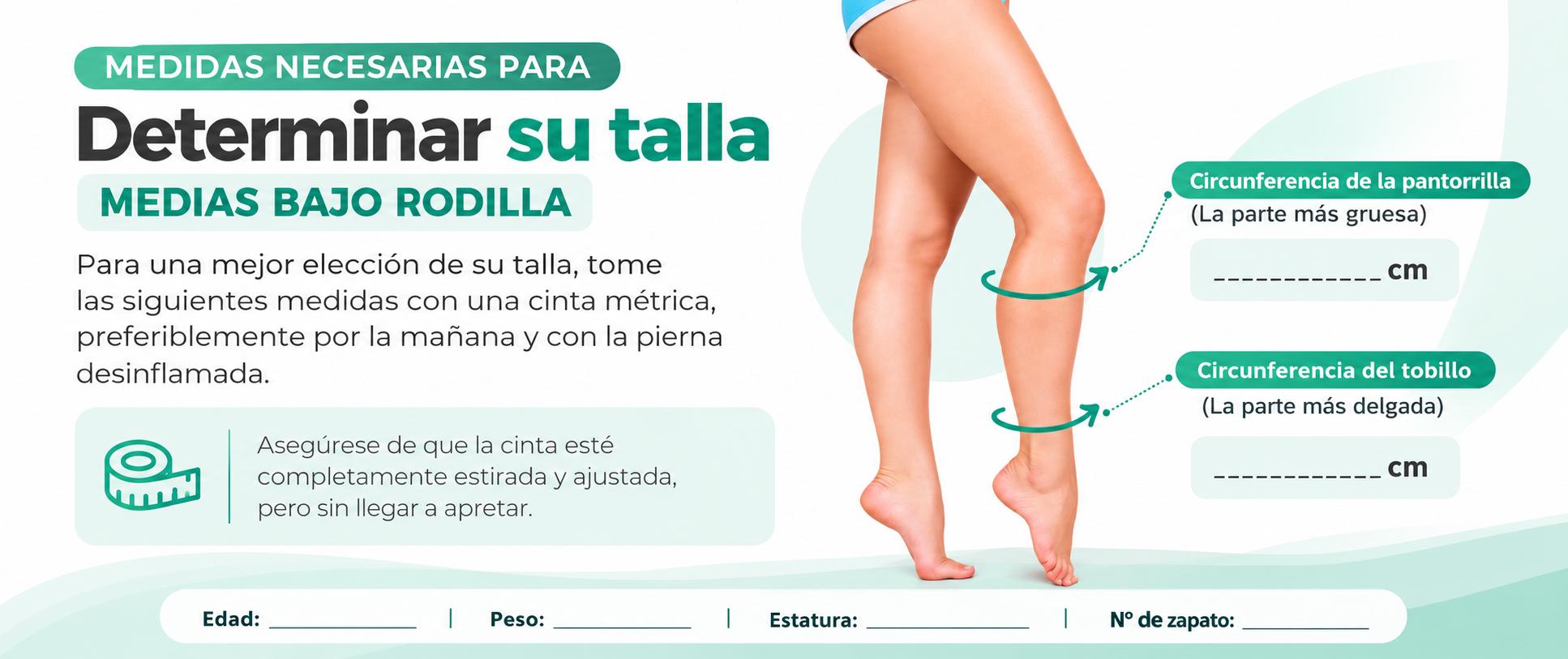 Guía ilustrada para medir medias de compresión AD bajo rodilla. D1 corresponde a la circunferencia del tobillo y D2 a la circunferencia de la pantorrilla.
